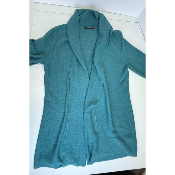 Peruvian Connection Baby Alpaca Silk Open Knit Long Cardigan Teal Green Size L - Picture 1 of 14